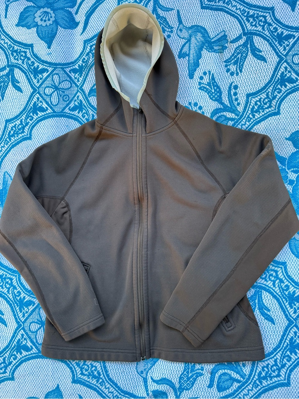 Mammut Brown Grid Waffle Fleece Full Zip Hooded Jacket Midlayer Gorpcore Womens